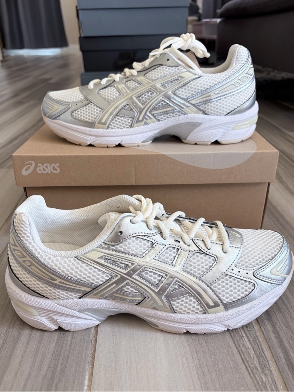 Women's ASICS GEL-1130 Casual Shoes - Cream Pure Silver 1202A164-107 - Picture 2 of 9